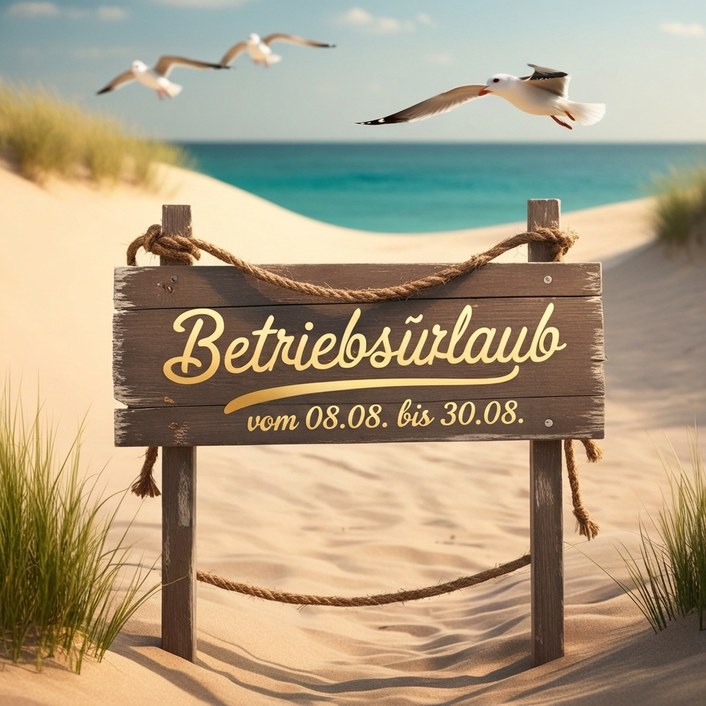 Betriebsurlaub vom 8. August 2026 bis 30. August 2026